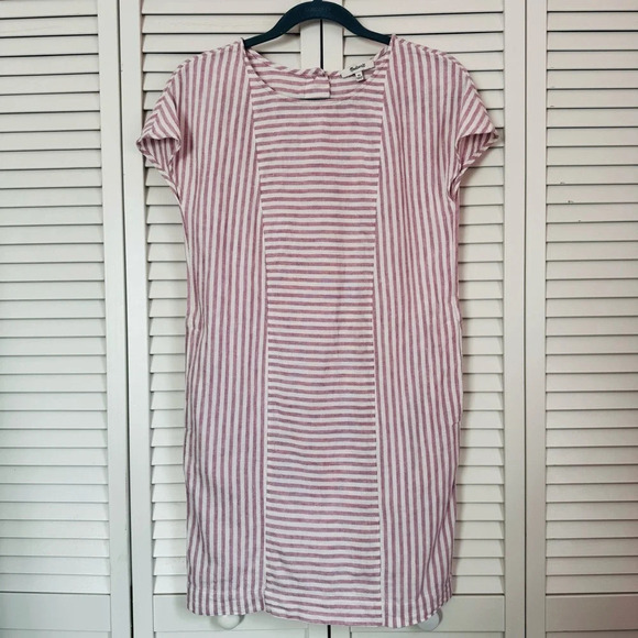 Madewell Linen Blend Stripe Play Button Back Tee Dress Size XS - Picture 2 of 6
